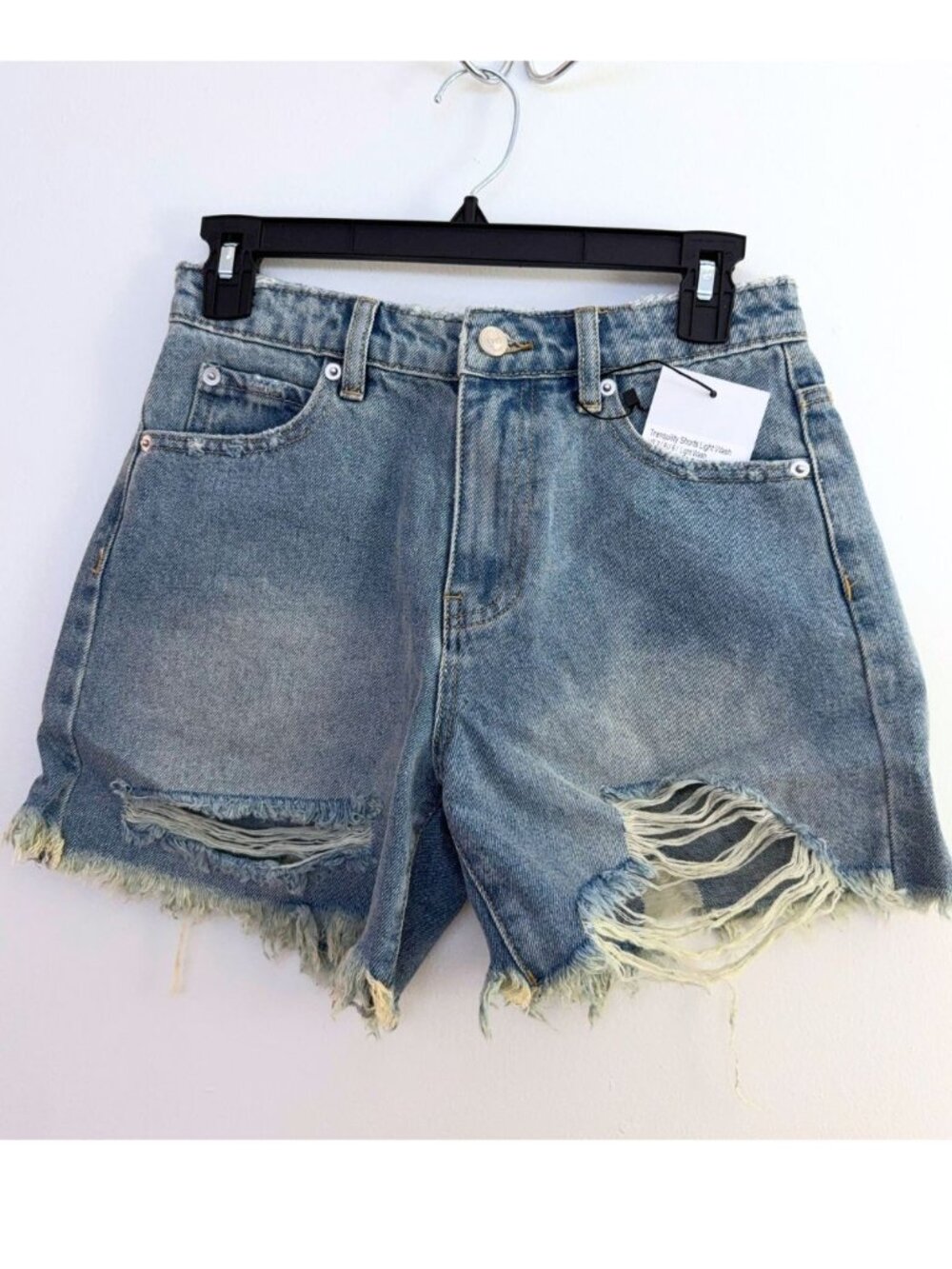Princess Polly Tranquility Distressed Denim Shorts Light Wash US 2 / AU 6